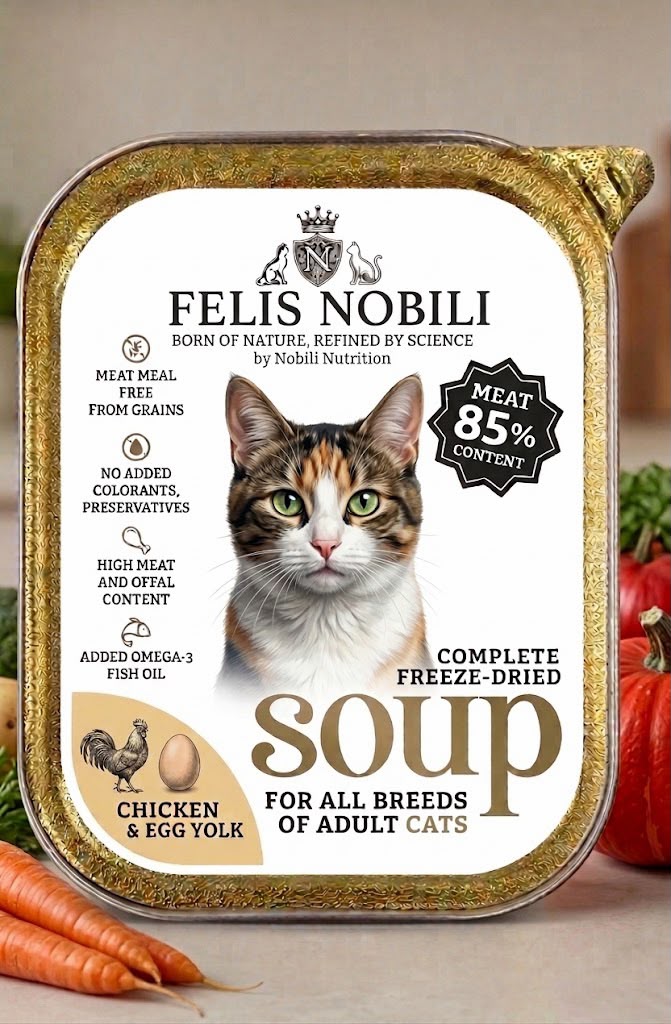 FELIS Nobili freeze-dried chicken and egg yolk soup for cats, complete nutrition cat food topper