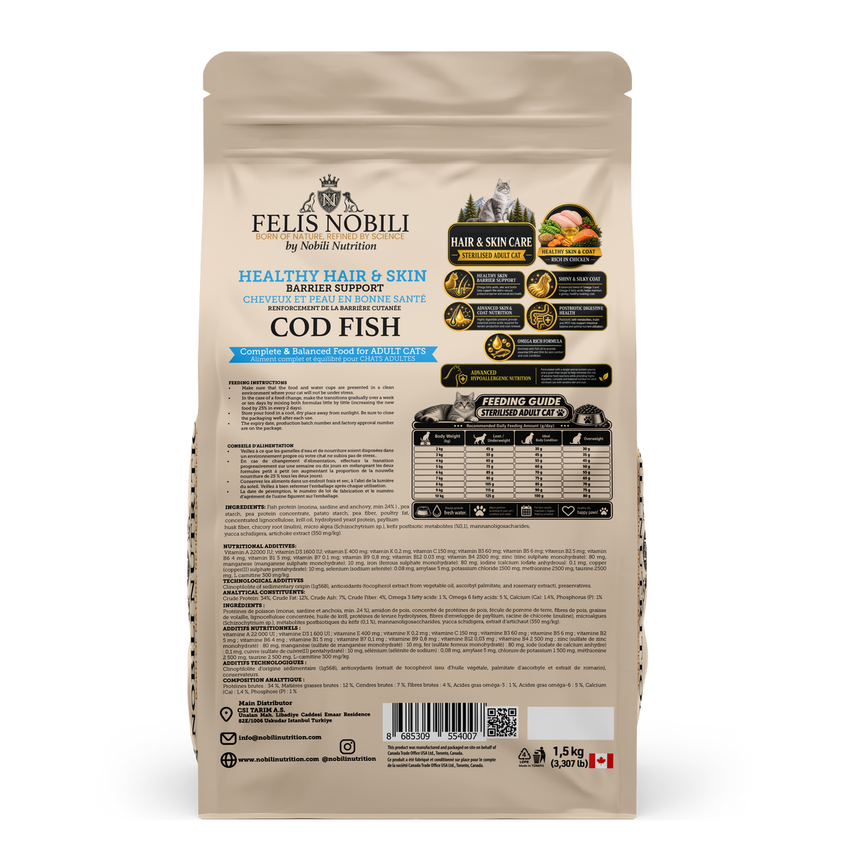 FELIS Nobili - Healthy Hair and Skin & Barrier Support for Sterilised Adult Cats