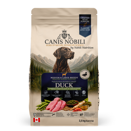 CANIS Nobili Healthy Ageing Support, Senior Dogs Medium & Large Breeds Duck, 2.5 kg bag, front